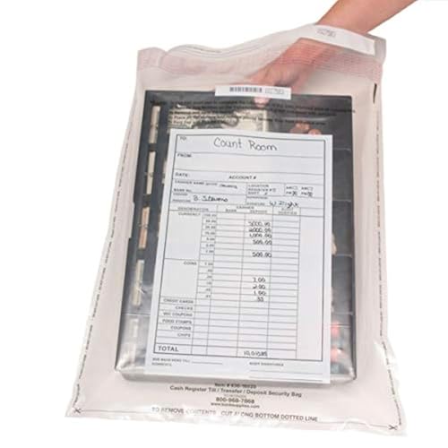 BankSupplies Clear Money Deposit Bags 16 x 20 Inch 100 Pack Tamper Evident Single Use Plastic Bags with Write-On Panel Consecutive Numbering Audit Friendly