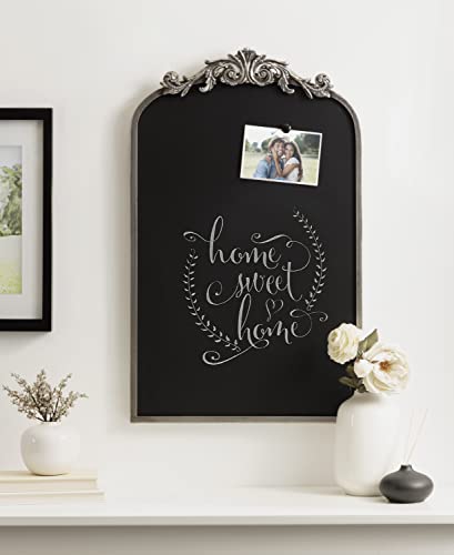 Kate and Laurel Arendahl Arch Chalkboard; Silver; 19 x 31; Framed Arched Ornate Vintage Magnetic Chalkboard for Unique Display; Decoration; and Organization