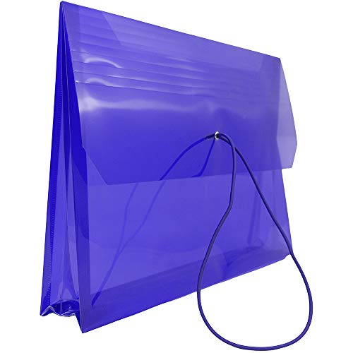 JAM PAPER Plastic Expansion Envelopes with Elastic Band Closure - Letter Booklet - 9 3/4 x 13 with 2.5 Inch Expansion - Blue - 12/Pack