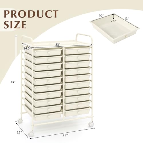 LDAILY Rolling Cart with Drawers, Classroom Storage for Teacher,White