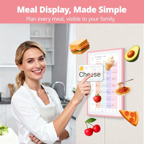 Dragon Touch 15.6 Inch Digital Calendar Wall - 1920 x 1080 FHD Electronic Wall Calendar Family Planner with 32GB Memory and Wall Mount, Touchscreen Intelligent Desk Calendar, Pink