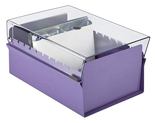 Acrimet 4 x 6 Card File Holder Organizer Box Metal Base Heavy Duty (AZ Index Cards and Divider Included) (Purple Color with Clear Crystal Plastic Lid Cover)
