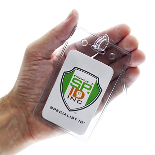 Bulk 100 Pack - Locking TOP - Clear Plastic Luggage Identification Tags with Loops Included - Business Card or Photo Insert Bag Tags - Great for Travel and Student ID’s by Specialist ID