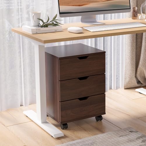 TERRUPEX Rolling File Cabinet for Home Office, 3-Drawer Vertical Mobile Filing Cabinet Under Desk, Small Wooden Storage Unit with Casters, White Mobile File Cabinets for A4/Letter (Brown)