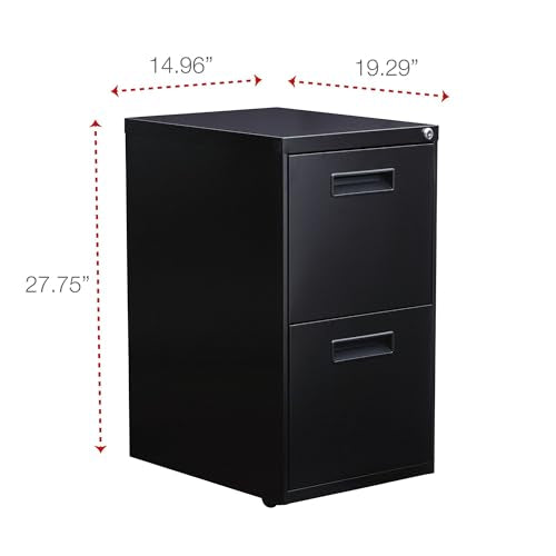 Alera File Pedestal, Left or Right, 2 Legal/Letter-Size File Drawers, Black, 14.96" x 19.29" x 27.75"
