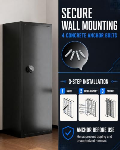 KAER Biometric Gun Safe for Rifles and Pistols, 12-15 Rifle Safe Quick Access (Fits Scoped Rifles) with 24/7 Burglar Alarm, Adjustable Shelves & Pistol Pockets, Gun Cabinet for Home, Office