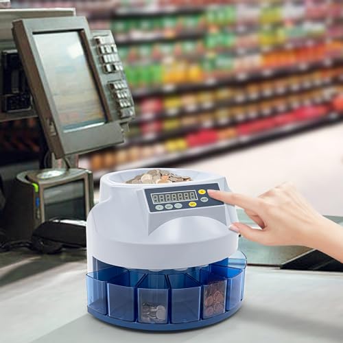 Electronic Coin Sorter Counter Machine, Automatic USD Coin Counter with LED Display, 330 Coins/min 500 Coins Capacity for Shops Supermarket