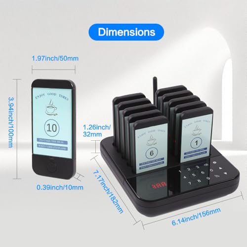 AGJ Restaurant Pager 10 Beepers Wireless Calling System Guest Customer Queue Pagers for Food Court Food Truck Church Nursery Clinic Coffee Shop with Buzzer Vibration Flash
