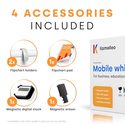 Kamelleo Rolling Whiteboard on Wheels 96" x 46", Double Sided White Board
