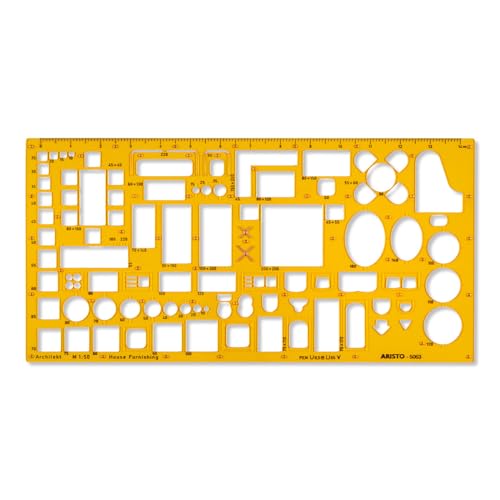 Aristo AR5063 Architect Furniture Stencil (1:50, Display of Plans of Furnishings, Ink Nubs, Dimensionally Stable PET Plastic) Orange/Transparent