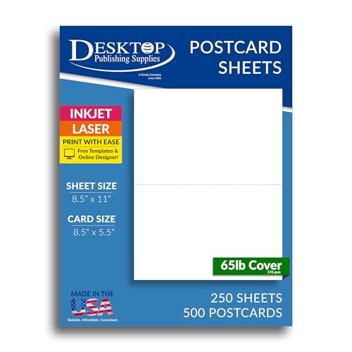 White Jumbo Postcards 5 1/2" x 8 1/2" 65lb Cover 250 Sheets/500 Postcards