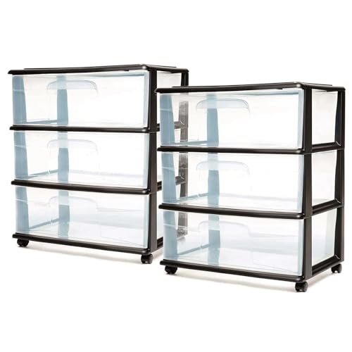For HOMZ 3-Drawer Cart Organizers with Removeable Medium, Black & Clear