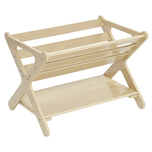 ECR4Kids Wooden Book Caddy with Storage Shelf and Handles, Natural