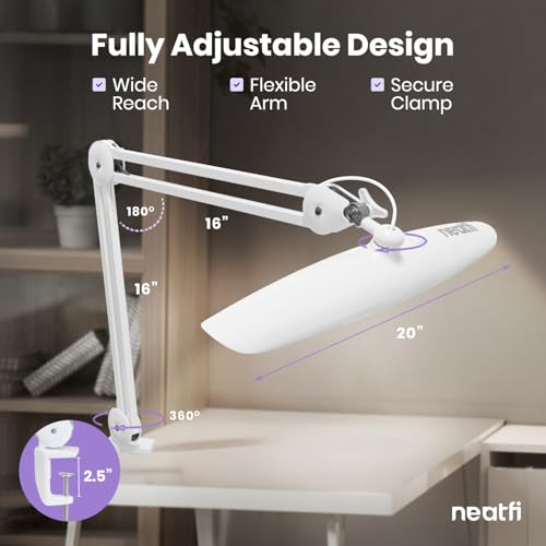 Neatfi LED Desk Lamp, 2200 Lumens, 24W, 20-Inch Wide Head (White)