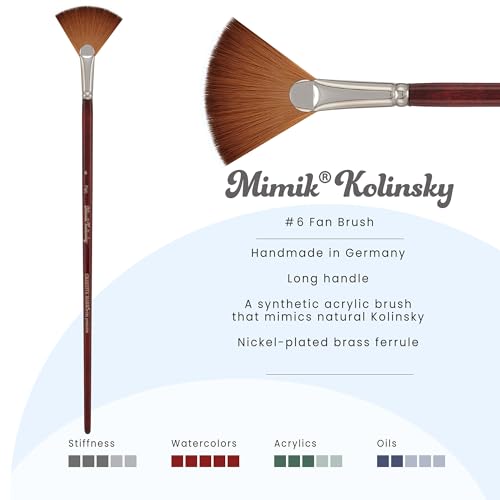 Creative Mark Mimik Kolinsky Watercolor Brush - # 6 Fan - Long Handle Synthetic Paint Brush - Handmade in Germany - Synthetic Sable Paint Brushes for Professional Artists - Animal-Friendly