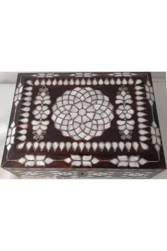 SODEF Quran Cover Walnut Wood Mother of Pearl Inlay 12.2x9.1x4.7 in Handmade Book Box