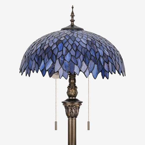 GILGGAK Tiffany Floor Lamp Blue Purple Wisteria Style Stained Glass Standing Reading Light 16x16x64 Inch Retro Inspired Pole Corner Lighting Art Decor for Bedroom Living Room Home Office