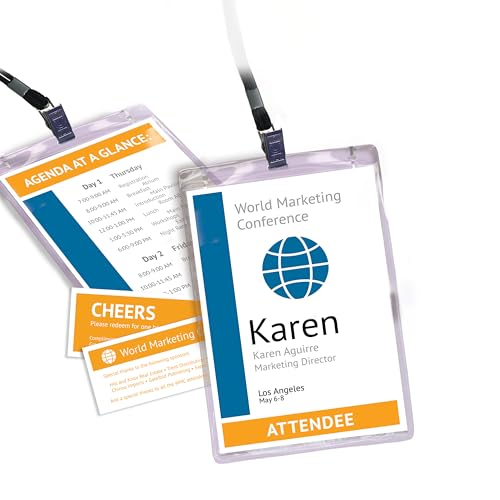 Avery® Customizable Name Badges, 6" x 4.25", Laser/Inkjet Printable Inserts, Including Tickets, 75 Vertical Name Tag Holders, Includes Lanyards (8521)