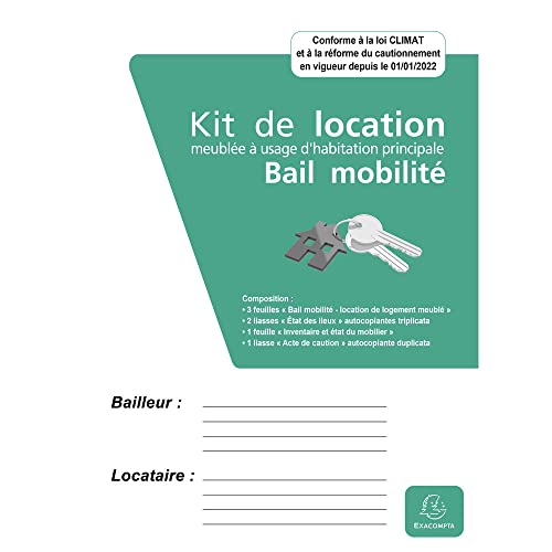 Exacompta - Ref. 63E - Rental kit - mobility lease - 3 sheets "Mobility lease" - 2 bundles "Inventory of fixtures" - 1 sheet "Inventory and condition of furniture - 1 bundle "Deed of deposit"
