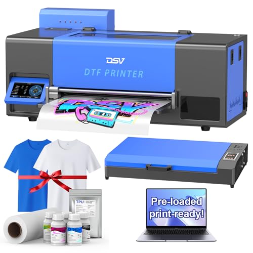 DSV A3 F1080 DTF Printer, 2X Speed vs L1800, 24/7 Auto-Maintenance & White Ink Circulation, Printhead Anti-Clog, 5" LED Touch Screen, 2-Year Free Ink for T-Shirt DIY & Small Apparel Business