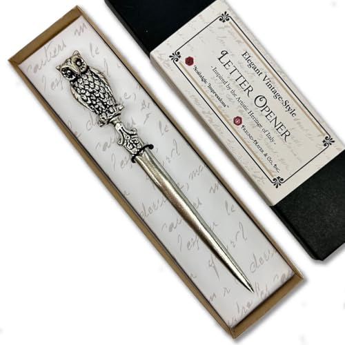 Owl Letter Opener – Handcrafted in Italy Antiqued Metal Paper Knife – 7" Vintage Antique Desk Accessory Gift for Book & Magic Lovers