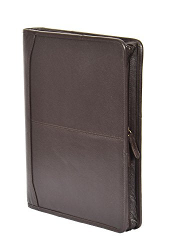 Luxury Real Leather Zip Around Folder File Inside Metal Ring Binder Braga Brown