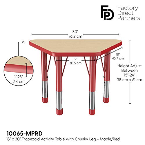 FDP 18" x 30" Trapezoid Table with Chunky Legs - Maple/Red, 10065-MPRD