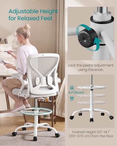 SONGMICS Drafting Chair, Ergonomic Tall Office Chair for Standing Desk
