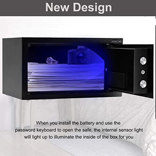 JUGREAT Safe Box with Sensor Light,Electronic Digital Security Safe Steel Construction Hidden with Lock，Wall or Cabinet Anchoring Design for Home Office Hotel Business 0.55 Cubic Feet Black