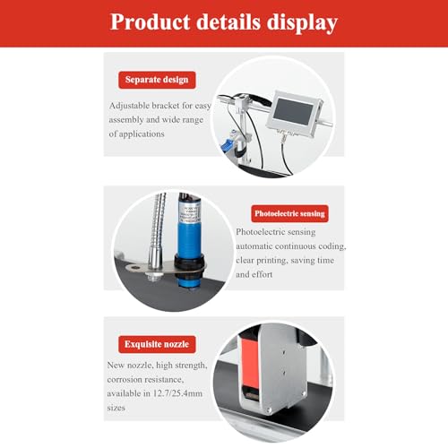 KEhtu Automatic Desktop Inkjet Printer with 4.3in Touch Screen, 40m/min Fast Inkjet, Photoelectric Synchronous Induction, Support USB Flash Drive to Import Content