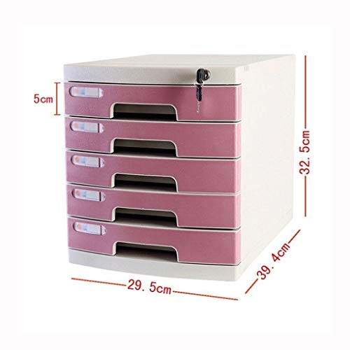 noxozoqm Flat File Cabinet, 5-Layer Drawer Storage Organization, with Lock/Blank Label，Suitable for Office Supplies Pink (Size : Medium 5-Layers)