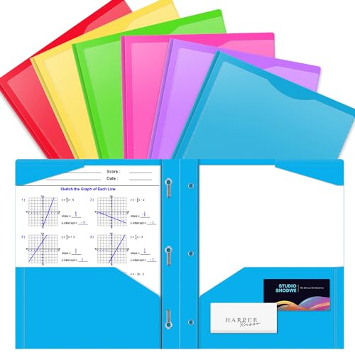 BAOFALI 42 Pack A4 Pocket Plastic Folder 2 Pockets and 3 Prongs 2 Card Slots, Durable, Tear-Resistant Heavy Duty Pocket Folders with Prongs, Colored Prong Folders for Schoolwork & Officer