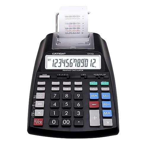 CATIGA Printing Calculator with Tape Print Out - 10 Key Adding Machine with Paper Roll, Desktop Electric Calculator for Accounting, Business, Finance, Home Office Use CP90A