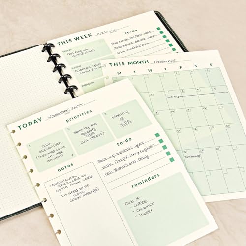 Circa Daily‑Weekly‑Monthly Planner Refill – 182 Daily + 26 Weekly + 6 Monthly Sheets, Undated, 120 gsm Smooth Paper, Letter‑Size Discbound Inserts