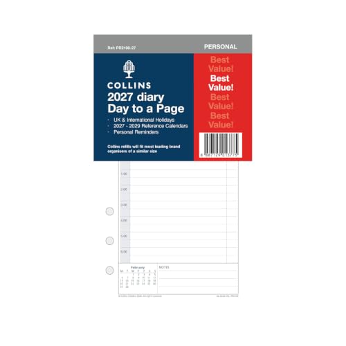 2027 Personal Organiser Refill - 12 Month Day-to-Page Appointments Diary Refill - Collins Debden (PR2100) (PR2100-27)