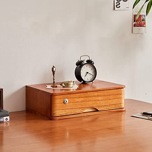 EliteBloom Desktop Storage Box with Drawers - Desktop File Cabinet, with Lock Solid Wood File Cabinet Storage, Desktop Storage Cabinet/Flat Data Cabinet, Home Small Desktop Drawer C,E-1 Drawer
