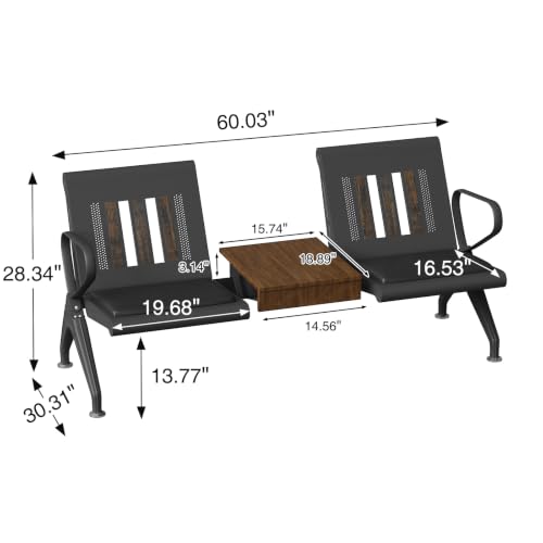 2 Seat Waiting Room Bench with Table Steel Frame Reception Guest Chair