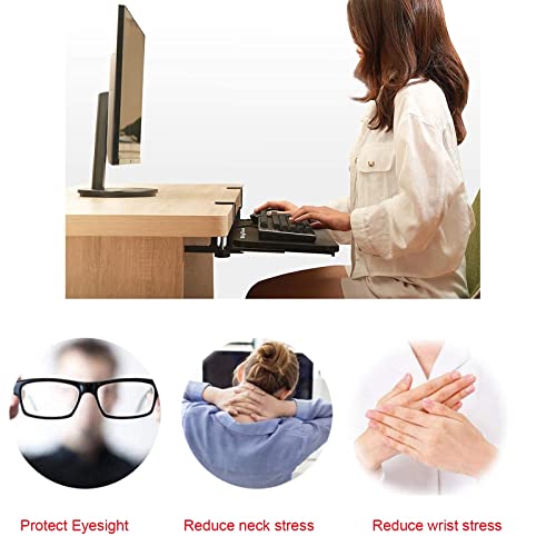 BWPURWDFH Keyboard Tray Ergonomic Desk Extender,Relieve Muscle Fatigue,Clamp-On,Easy Push-Pull Keyboard Drawer Platform (Black 650 * 250 Mm)