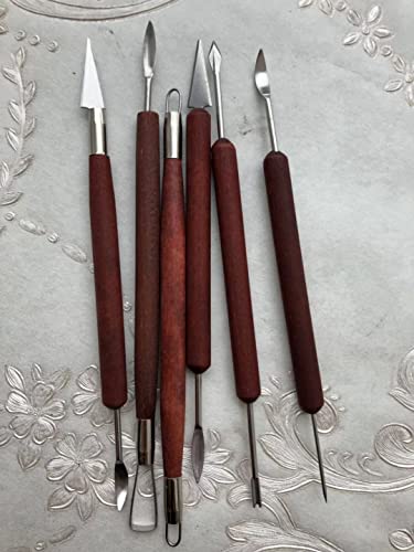 TXGJWRA 6Pcs/Set Wood Clay Sculpting Kit Smoothing Wax Carving Pottery Ceramic Tools Polymer Shapers Modeling Carved Tool