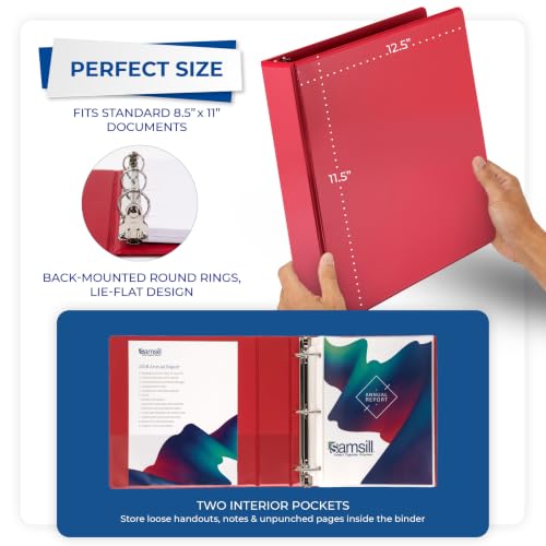 Samsill 2 Inch 3 Ring Binders, Economy Round Ring, Clear View Cover, 425 Sheet Capacity - for School, Home, Office - Red, 12 Pack