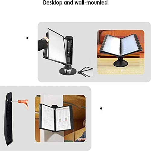 EliteBloom Desktop Reference Organizer - Desktop Document Holder 10 Display Pockets Black Base Adjustable Desk Flip Fi,