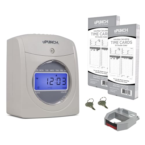 uPunch JC2500 Calculating Time Clock Bundle for Small Business: Auto Align Employee Time Tracking System with 100 Time Cards, Ribbon, and Keys