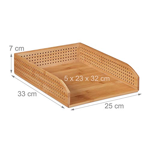 Bamboo Letter Tray, Set of 5, Perforated, Stackable, A4, Office Storage, Study, 7 x 25 x 13 cm, Natural