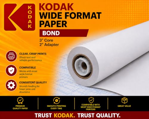 Kodak Wide Format Paper 36" x 300 FT 24# Professional Coated Bond, 3" w/2" Core Adapter, 1 roll/Ctn