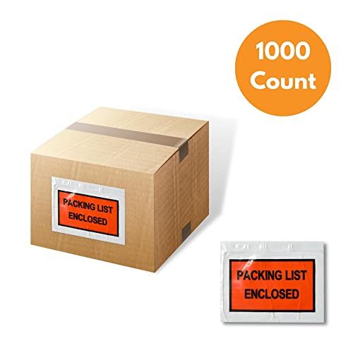 PSBM 1000 PCS, 4.5 x 5.5 Inch Orange Full Face Packing List Enclosed Bags, Shipping Mailing Envelopes and Packing Slip Pouches for Mailing Labels, Invoices and Documents