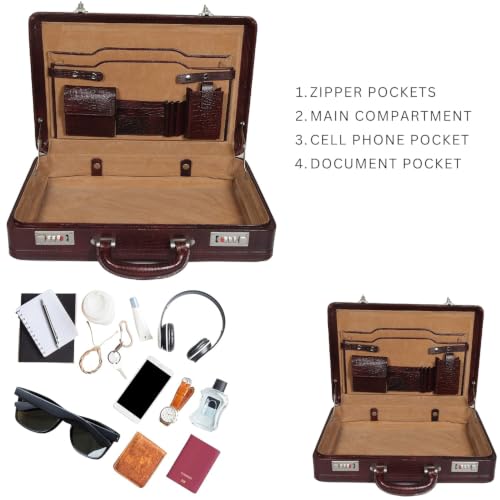 ACEKING Full Grain Leather Briefcase for Men & Women, Expandable Attache Case with Combination Lock, 16 Inch Laptop Business Bag, Executive Office Work Briefcase, Premium Leather