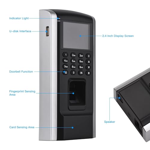 ZQFEE Time Clock, Fingerprint Access Control Time Attendance Machine Biometric Time Clock Checking-in Recorder Fingerprint/Password Recognition