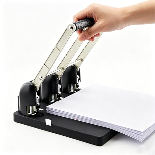Manual 3-Hole Puncher, 3 Hole Paper Punch with Labor-Saving Handle, 150 Sheet Capacity & Paper Feed Depth 12mm, Long-Lasting Durability, for Offices, Families, Study Rooms, Print Shops