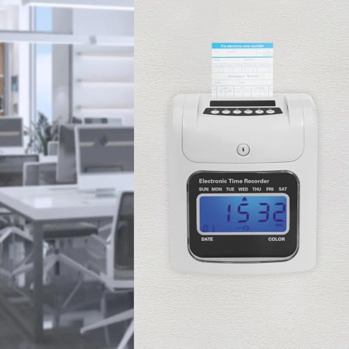 GUDBYWXB Employee Attendance Punch Time Clock Punch Recorder LCD Display with 50 Double-Sided Time Cards and 2 Hanging Holes for Office Small Business