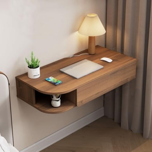 Koenqxoa Wall Mounted Desk, 16.1-inch Wide Floating Laptop Table, Floating Night Stand, Office Workstation Hanging Desk, Floating Console Media Storage Cabinet(Brown 2,L47.2in)